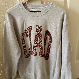 Anthropologie Gray Crewneck Sweater with Leopard 'CIAO'